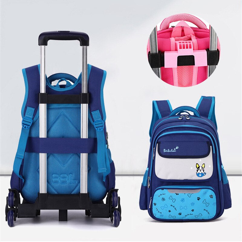 Afneembare Kinderen Trolley Rugzak Jongens Wielen Schooltas Casual reisbagage Waterdichte Klim de trap trolley rugzak