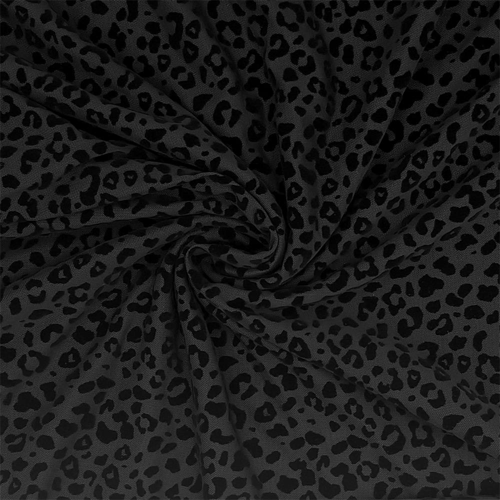 Estampado de leopardo elástico de 4 vías tejido de terciopelo burnout, patrones de animales para escenario, disfraces, , ropa, color negro: Default Title