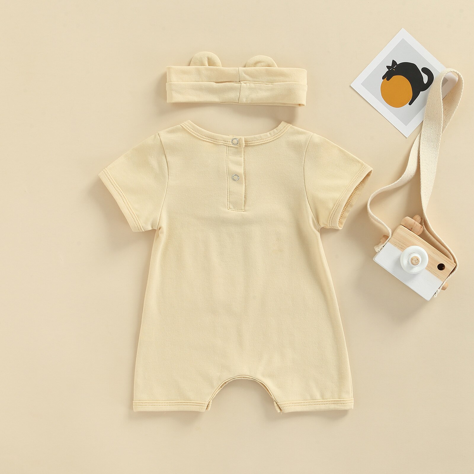 Kleinkind Neugeborenen Baby Jungen Sommer Outfit setzt Kurzarm Rundhals Karikatur Bär Gesamt + Stirnband