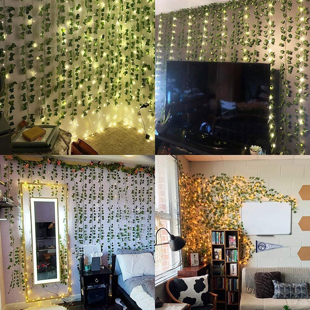 Led ljusslingor murgröna hem bröllop rum dekor konstgjord murgröna blad krans växter diy creeper vine juldekorationer 2022