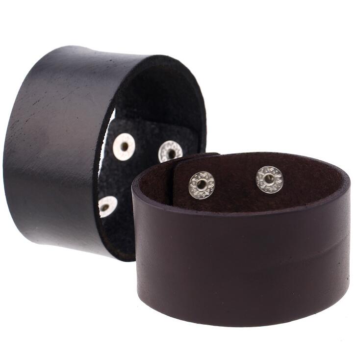 Punk Zwart Bruin Brede Lederen Polsbandjes Manchet Armband Gothic Casual Vrouwen Mannen Biker Eenvoudige Charme Bangle Vintage Sieraden
