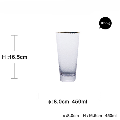 Ins gilt randen hamer cup, loodvrij kristalglas, koud drankje cup, vruchtensap glas cocktail glas gouden slanke cup voor sap: 5