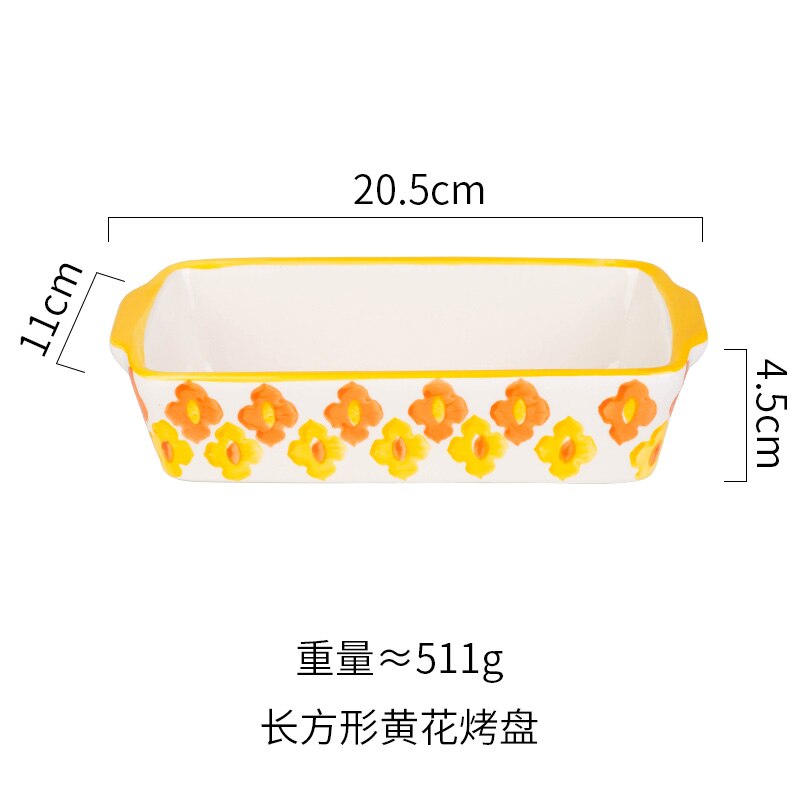 European double-eared baking pan ceramic baking rice bowl household rectangular plate western food plate wy121705: E