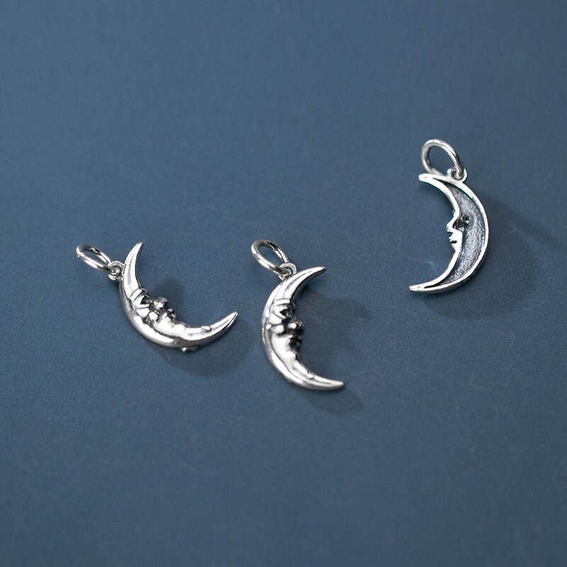 925 Sterling Silver Antique Craftwork Moon Charms Women Men Handmade Decorations Silver Dangle Pendant DIY Jewelry Make