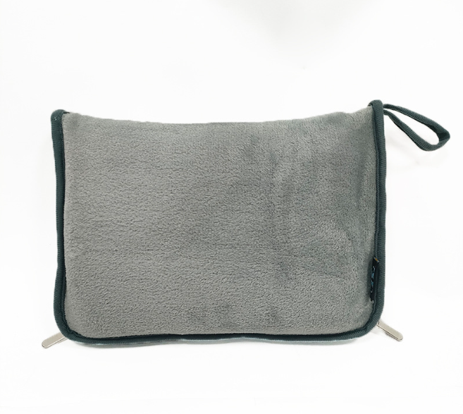 Couverture et oreiller de voyage, boucle à clipser, couverture combinée 2 en 1 en polaire douce et chaude pour avion, Camping, voiture, grande couverture compacte: Gris clair