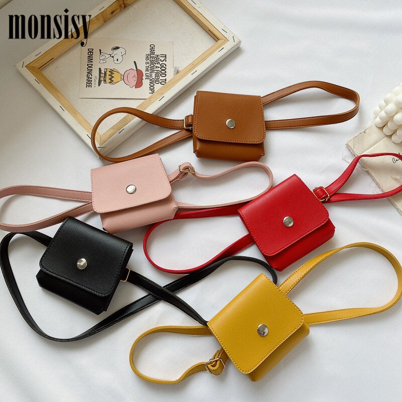 Monsisy Children Waist Bag For Boys Girls Fanny Pack Kid Coin Purse Crossbody Bag PU Vintage Baby Small Chest Belt Bags