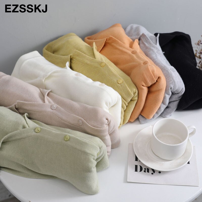 Casual kvinner genser turn-down krage strikket cardigan langermet løs vårgenser cardigan kvinnelig basic jakke