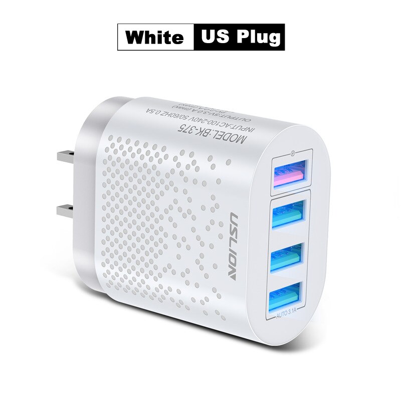 EU/US Plug USB Quik Charge 3.0 Charger 3A Mobile Phone Charger For Samsung iPhone 12 Xiaomi 4 Port 48W Fast Wall Chargers: US Plug White