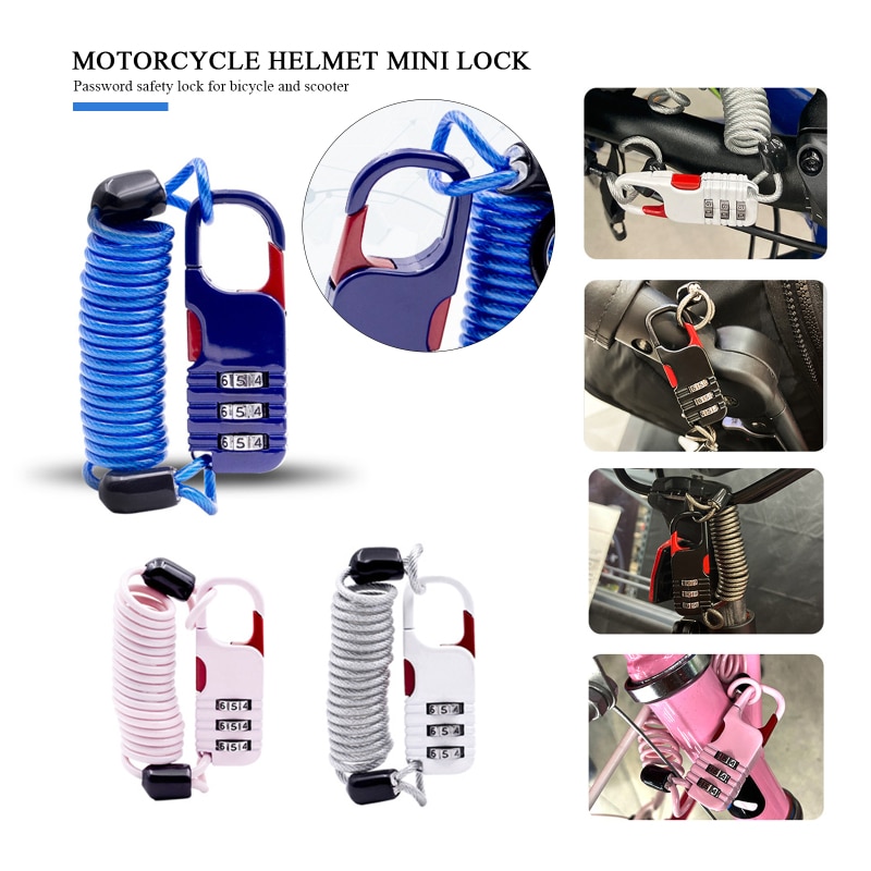 WEST BIKING Bicycle Lock Anti-theft Mini Helmet Lock Motorcycle Cycling Scooter 3 Digit Combination Password Safety Cable Lock