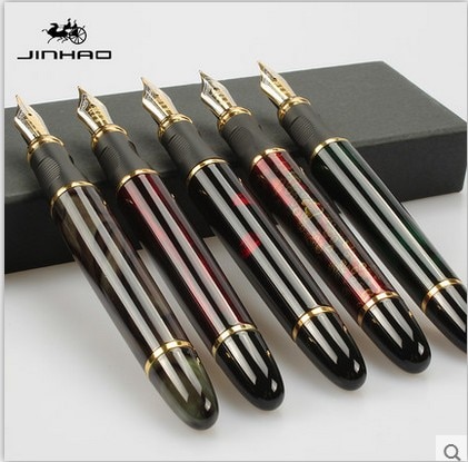 Jinhao-pluma estilográfica de Metal de , plumas clásicas de cuerpo grueso de 1,0mm, pluma de caligrafía con punta curva, de tinta de lujo para escribir, X450