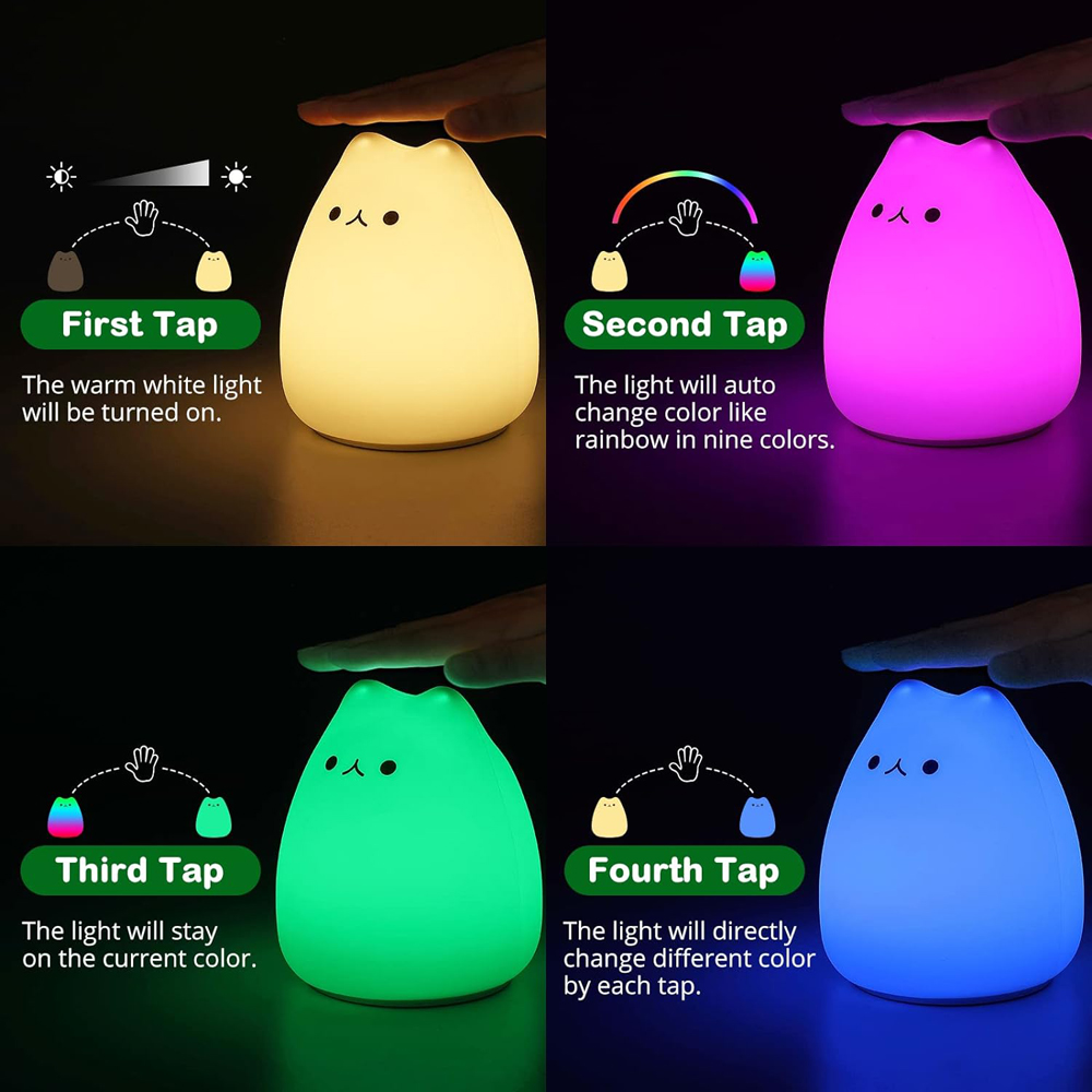 LED-Katzen-Nachtlicht für freundlicher, Silikon, niedliche Katzen-Nachtlichter für Kinderzimmer, tragbar, mehrfarbig, Weihnachtsgeschenke für Babys und freundlicher