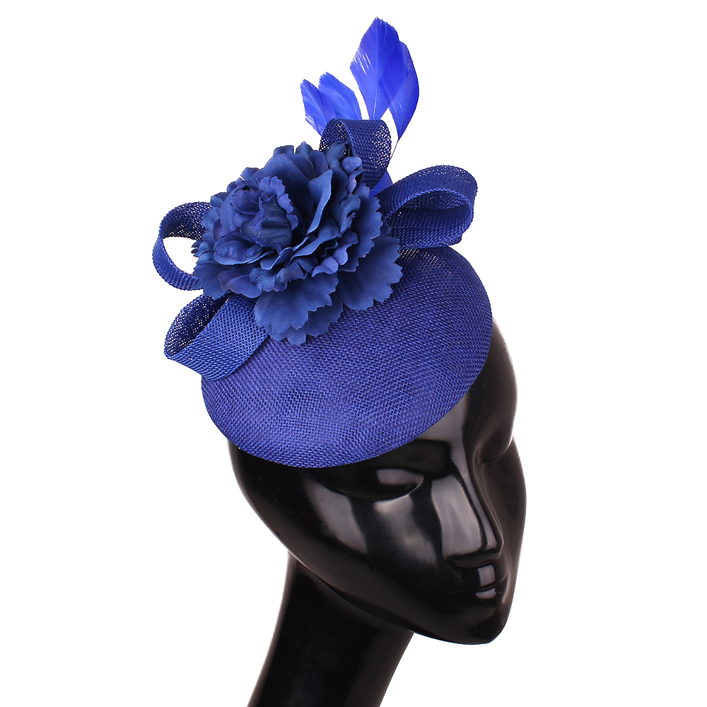Elegante Damesmode Haar Bruiloft Fascinator Hoed Hoofdband Chique Hoofddeksels Met Hoofdband Fancy Mesh Formele Chapeau Cap: royal blue