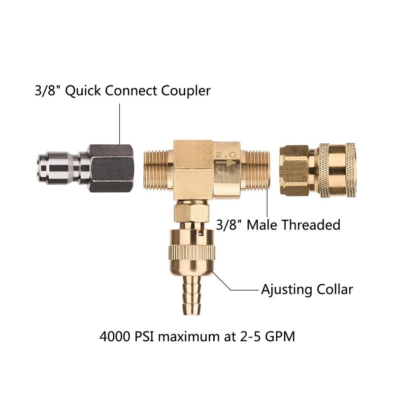 Pressure Washer Chemical Injector Kit Adjustable Soap Dispenser, 3/8 Inch Quick Connect, 10 Ft Siphon Hose, Come with 1 pcs Soap