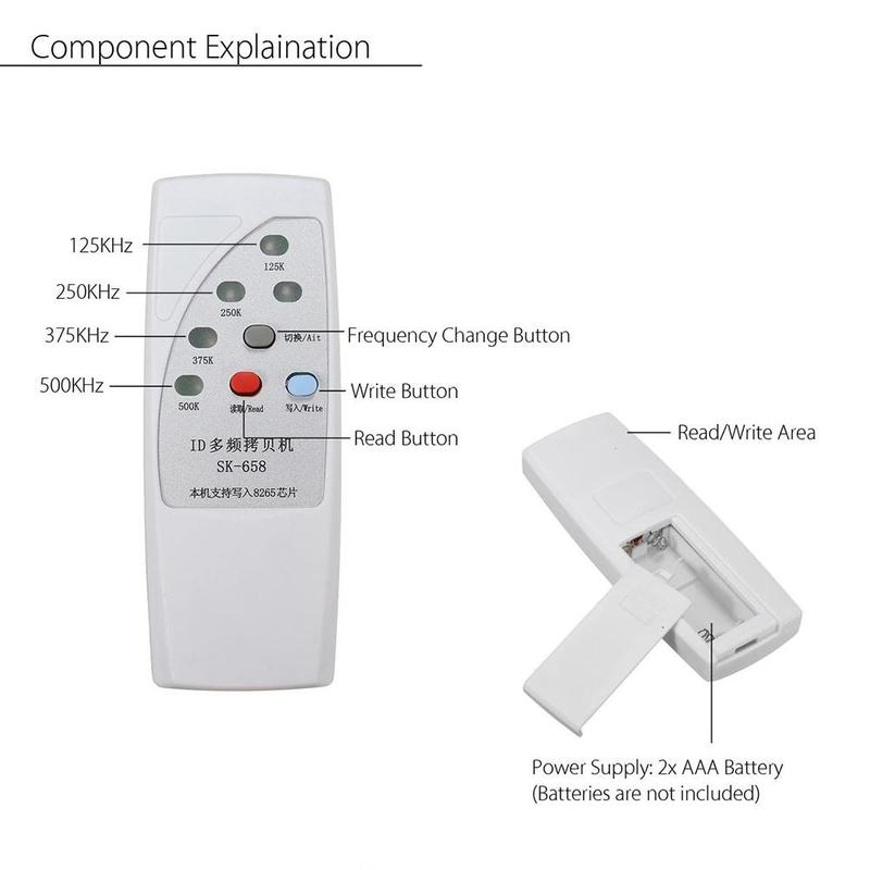 Handhållen skrivare rfid dupliceringsmaskin kopiator 125/250/375 / 500 khz multi-frekvens chip läsare id programmerare