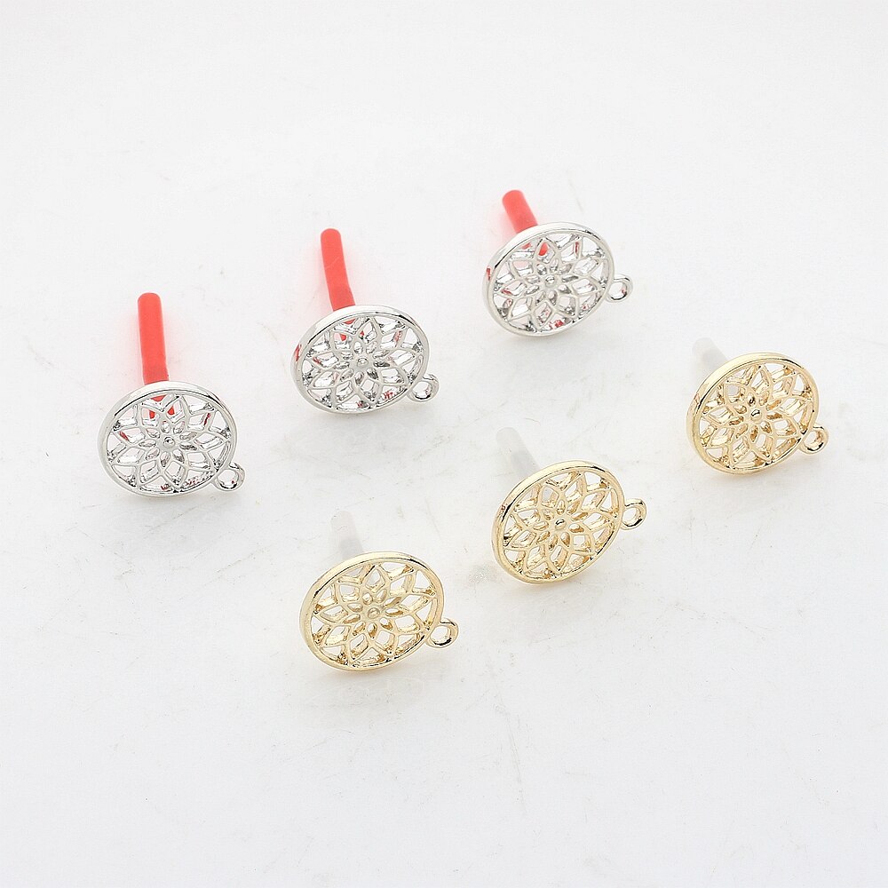 Zink-legierung Goldene Runde Blumen Basis Ohrringe Stecker Charms 6 teile/los DIY Ohrringe Schmuck Machen Zubehör