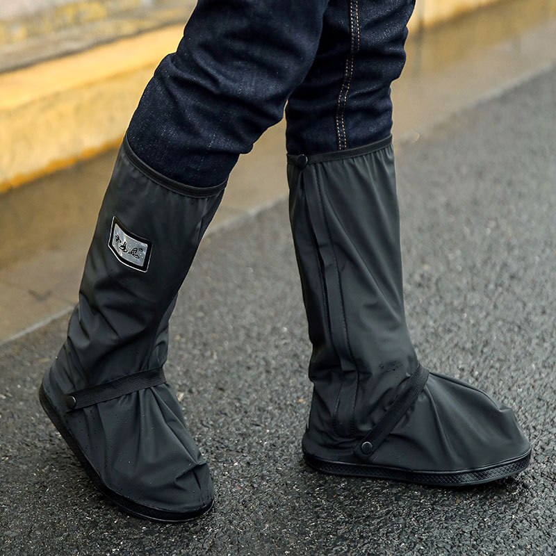 Vandtæt udendørs ridning motorcykel sko dække reflekterende moto antibakterielle regn støvler unisex regn dække tykkere: Sort / L (eu 42-43)