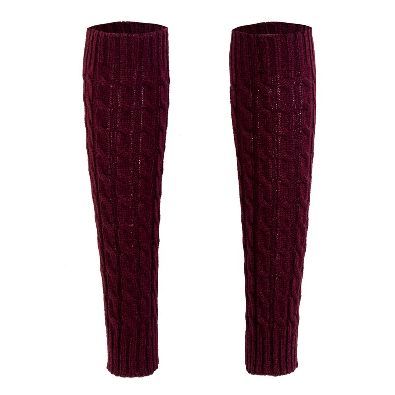 Winter Women Warm Knitted Leg Warmers High Knee Leg Warmers Crochet Leg Warmers Casual Pure Color Leg Warmers: Burgundy