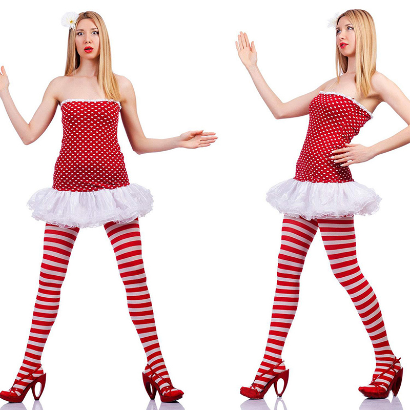 Medias a rayas rojas y negras para mujer, medias largas hasta el muslo para de Navidad, maquillaje, decoración de graduación, disfraz de Cosplay