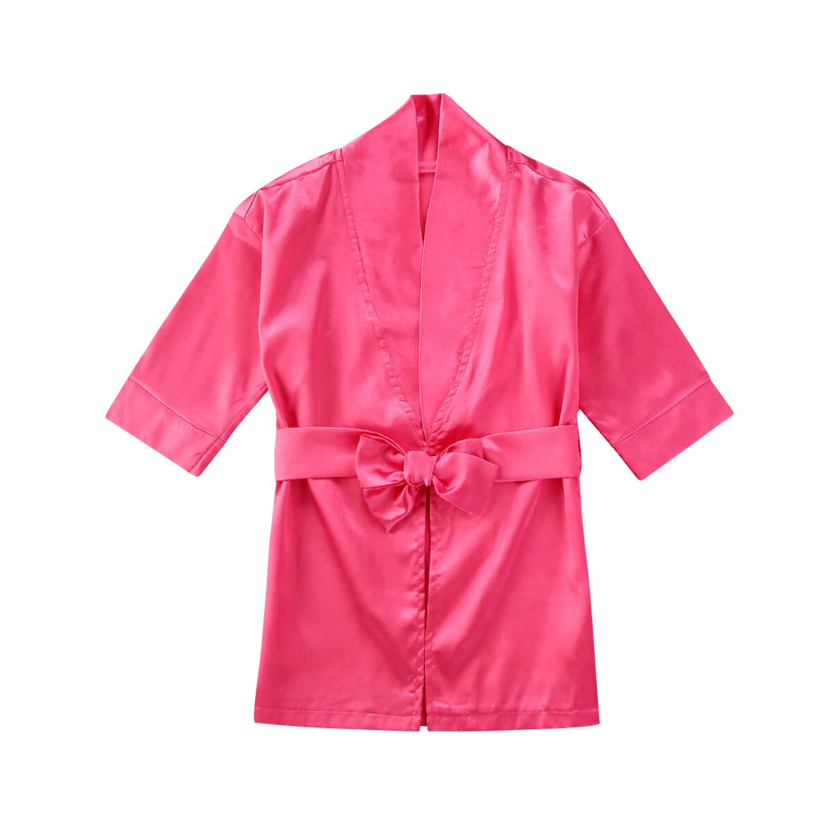 1-7Years Kids Baby Girls Sleepwear Long Sleeve Silk Satin Solid Pajama Summer Autumn Children Nightgown Bathrobe: B / 4T