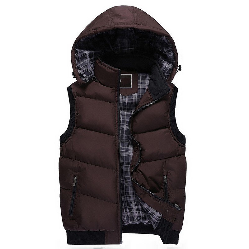 Chaqueta de invierno sin mangas para hombre, chaleco con capucha Casual, abrigo de prendas de vestir cálido para hombre, cazadora de gran tamaño 5XL para amantes de la cremallera: Coffee / 4XL