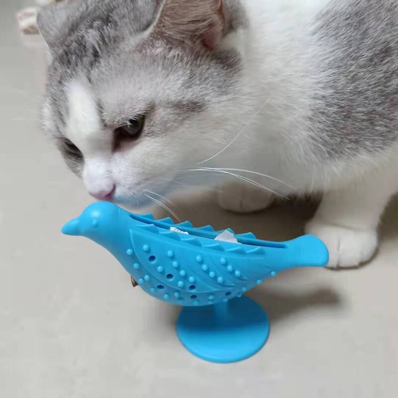 Cat Silicone Birds-Shape Molar Toys Smart Interaction Suction Cupbite Grinding Teeth Leaking Food Chew Toys NIN668