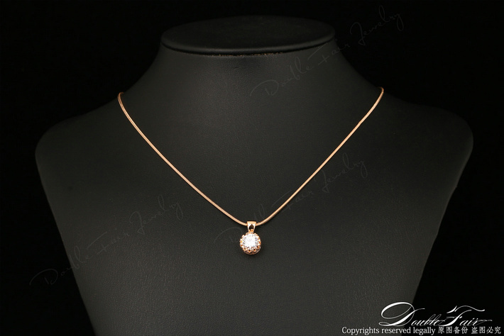 Double Fair Brand Unique Crown Cubic Zirconia Necklaces &Pendants White/Rose Gold Color Chain Jewelry For Women DFN390