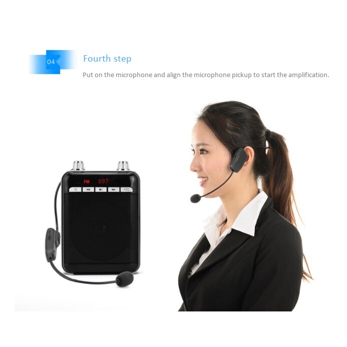 Portable Fm Wireless Microphone Headset Head-Mounted Megaphone Radio Mic for Loudspeaker for Teaching Tour Guide Meeting Lectu