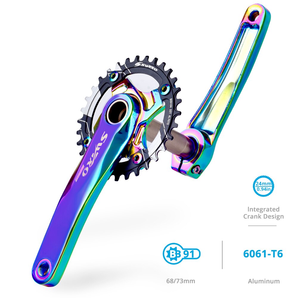 SWTXO 104BCD MTB Bike Crankset Bicycle Crank Chainwheel Rainbow Aluminum Alloy With Bottom 170mm Crank 32T 34T 36T 38T Plate