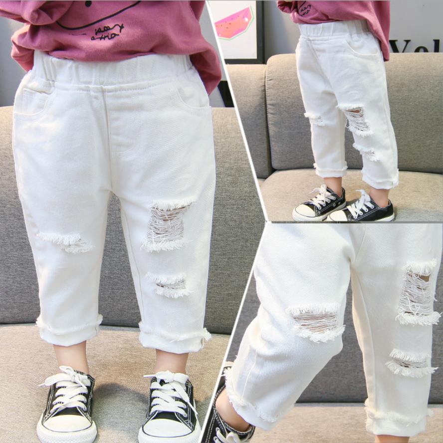 Jean déchiré à trous pour enfants, pantalon en Denim blanc pour bébés garçons et filles de 1 à 6 ans, printemps été