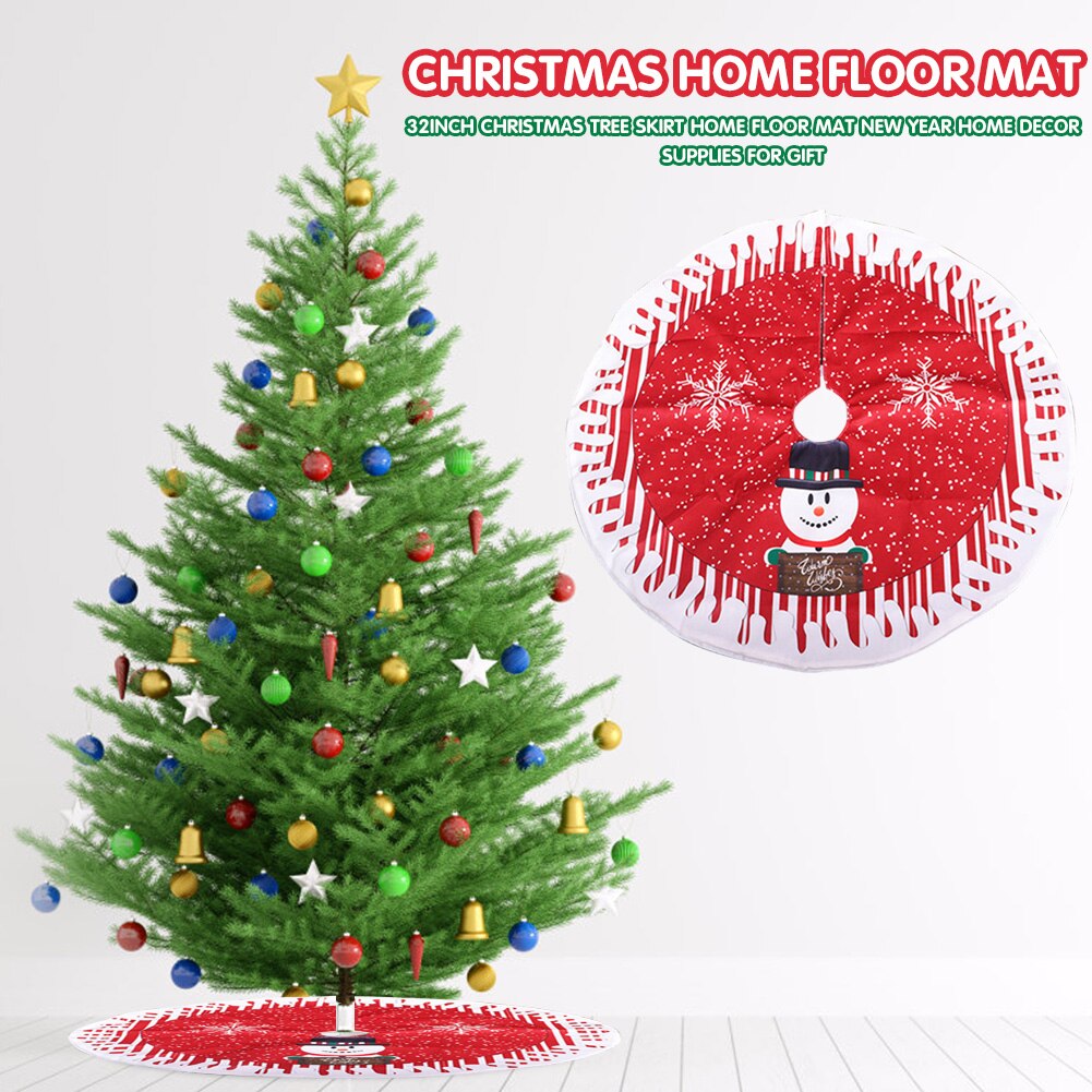80Cm Kerstboom Rok Sneeuwpop Kerstman Elanden Sneeuwvlok Gedrukt Floor Mat Kerstboom Bodem Decoraties Voor Huis