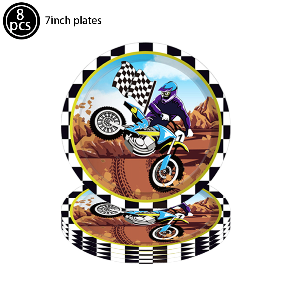 Motor Cross Party Disposable Tableware Paper Plates Cups Napkins Dirt Bike Party Supplies Kids Motorcycle Birthday Party Decor