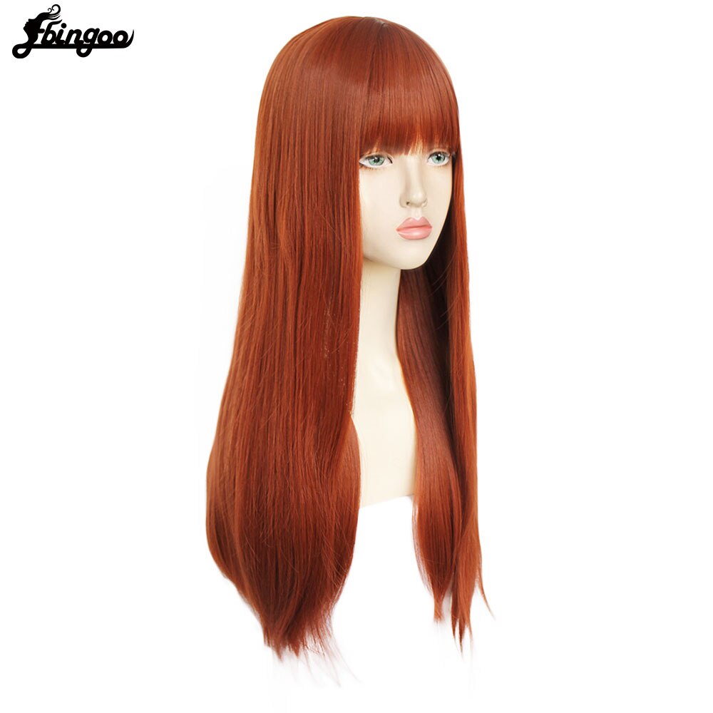 Ebingoo】-gorro de pelo + fibra blanca de alta temperatura, peluca larga de pelo sintético con flequillo para mujer, color blanco, gris, marrón y rosa
