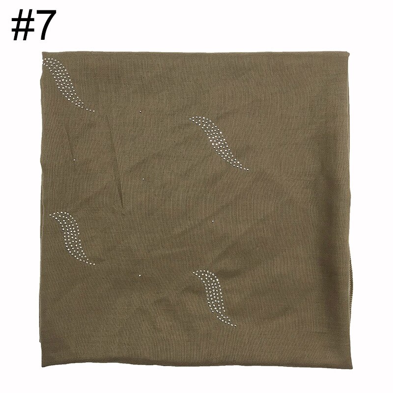 1PC musulman foulard bandana solide écharpe chaude strass châles carré pashmina femmes populaire silencieux islamique hijab: 7