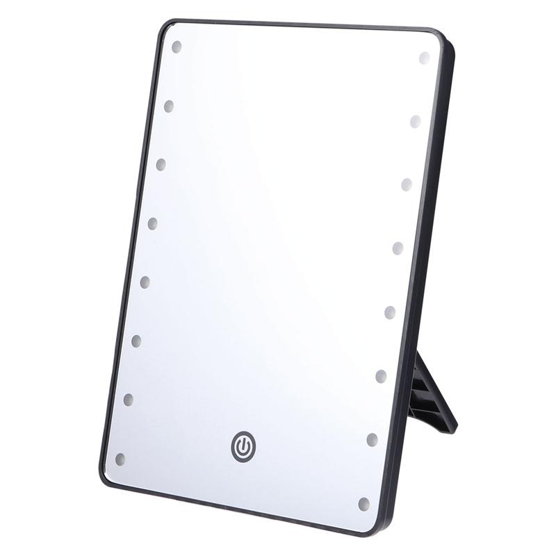 Make-upspiegel met 16 leds cosmetische spiegel met touch-dimmer, op batterijen werkende make-upspiegel met standaard, tafelmodel badkamer: Zwart