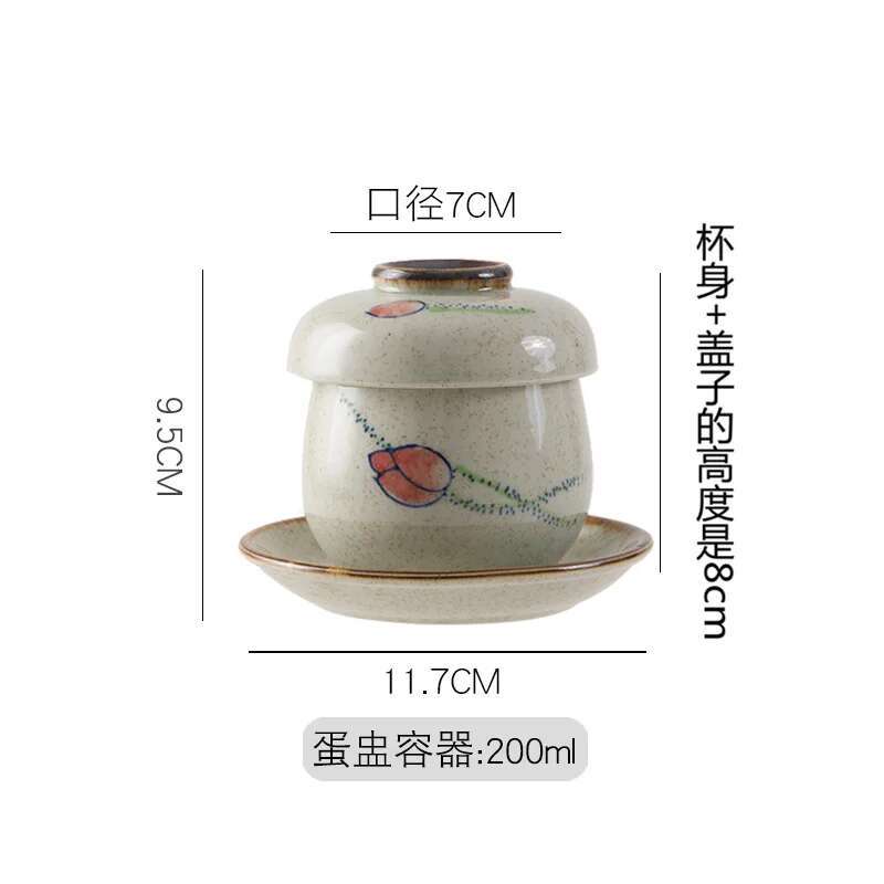 Filles à vapeur avec couvercle, bol à pudding en céramique, tasse à vapeur à œufs japonaise, Dessert, accent d'oiseau, petit bol à soupe aux œufs: Bleu profond