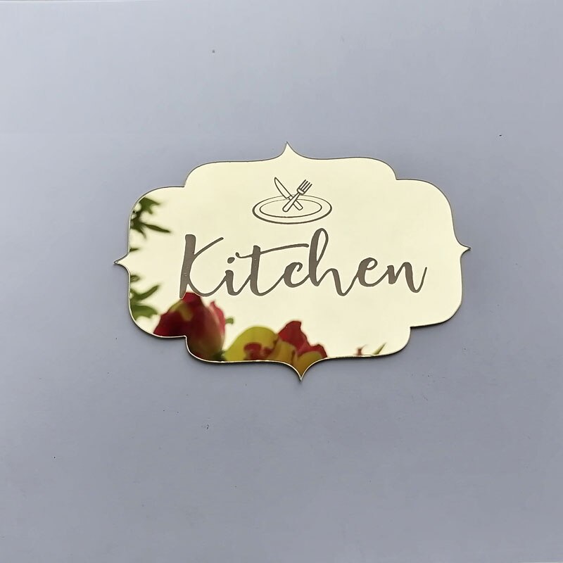 Acrylic Mirror Kitchen Sign Label Home Decor Wall Door Sticker Party Event Indication Sign For Guest: gold B