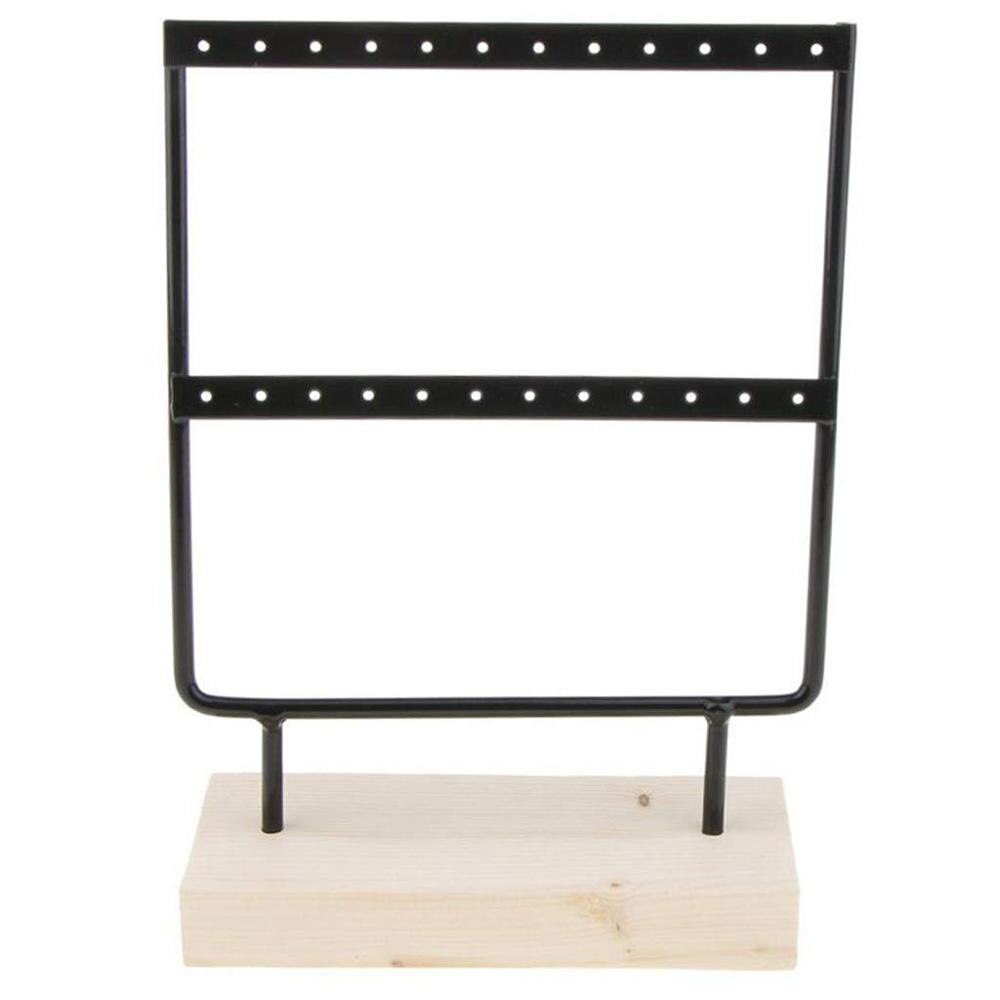 SZanbana 24 Gaten Zwart/Wit Sieraden Organizer Houten Basis Metalen Sieraden Houder Display Stand Dangle Oorbellen Opknoping Showcase