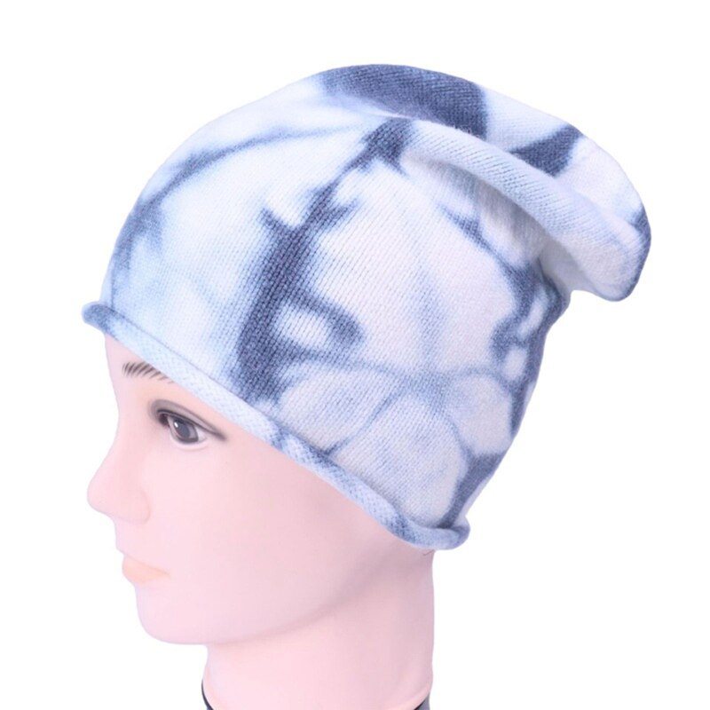 Unisex Hip Hop Elastische Gebreide Slouchy Beanie Hoed Gradiënt Tie-Dye Skull Cap: Blauw