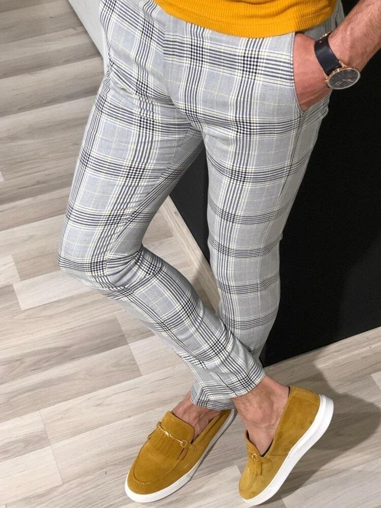 Mænd vintage plaid jakkesæt bukser formel kjole business casual slim fit bukser bryllupsfest formel klassiske ternede jakkesæt bukser: 2 / Xxxl