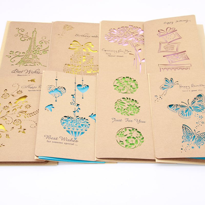 1 Set Van Retro Hollow Valentijnsdag Kaarten/Kraft Kaarten/Verjaardag Groeten Mooie Zegen Vouw Kaarten