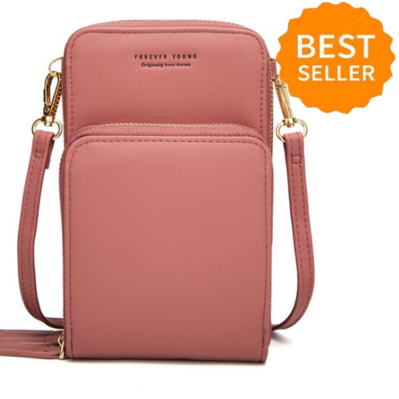 Small Crossbody Cell Phone Purse for Women Mini Messenger Shoulder Bag Wallet with Credit Card Slots: Pink