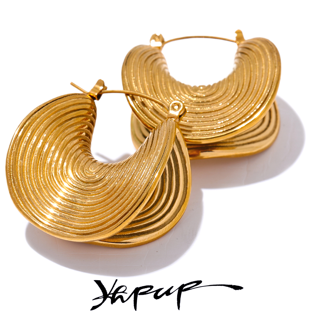 Yhpup-pendientes geométricos únicos y elegantes de acero inoxidable, resistentes al agua, joyería creativa de Metal con temperamento de Color dorado para mujer