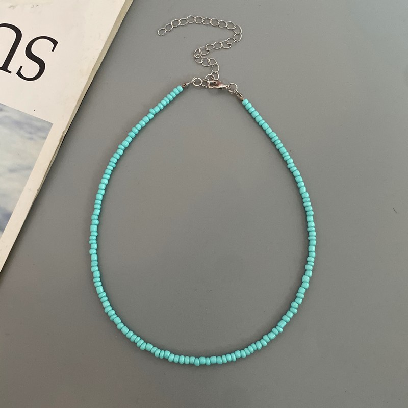 Frøperler boheme halskæde charme krave farverig håndlavet halskæde smykker femme: Blå zinkbelagt