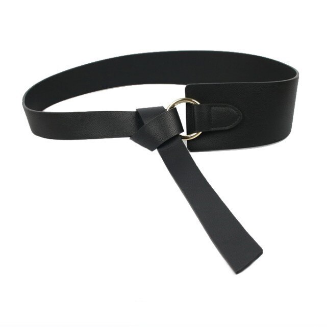 Negro corsé ancho cinturón de cuero corbata para mujer Obi pretina fina marrón lazo ocio cinturones para mujer boda cinturón para vestido señora: Black