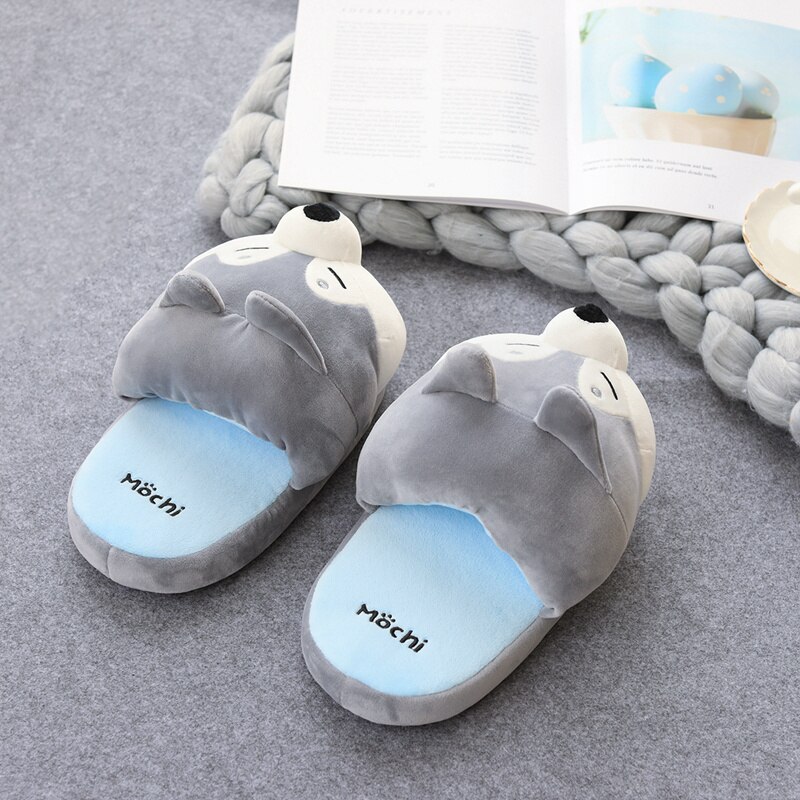 Sans lacet pantoufles pour femmes, chaussures chaudes Husky, pantoufles pour femmes, chaussures d'hiver, plates, pantoufles pour animaux, de noël