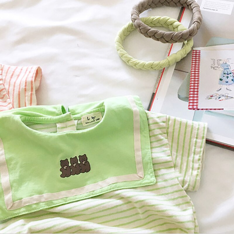 MILANCEL – vêtements d'été pour bébés garçons et filles, body rayé, ours, tenues coréennes une pièce, col Salior,