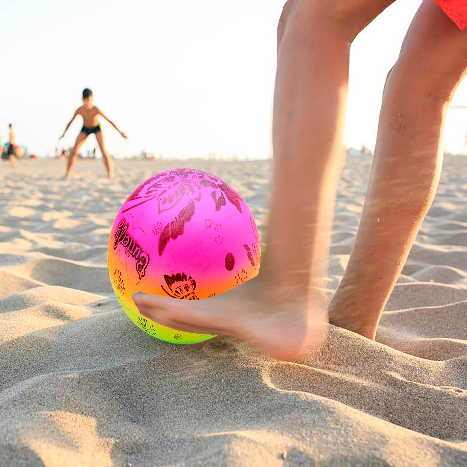 Summer Beach Rainbow Sports Ball Inflatable Handball For Outside Activities Football For Outdoor Indoor Beach Kids 22.9cm: C