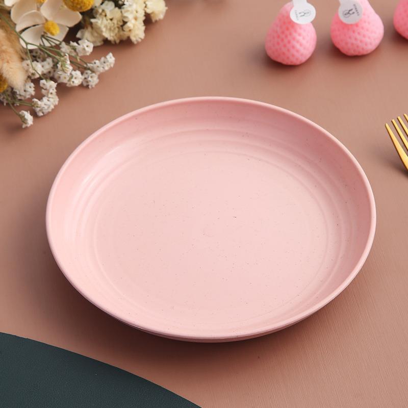 Ronde, met tarwevezels versierde plastic eettafelborden, herbruikbare dessertborden voor kamperen en picknicks, fruitborden, dinerborden, keukenbenodigdheden groothandel: Geel / 6 inch