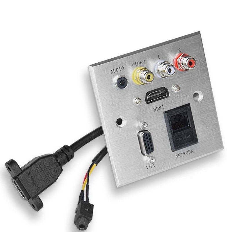 Prise murale multimédia, panneau en aluminium, compatible HDMI, VGA, RJ45, Jack 3.5MM, FL + FR, Interface de Signal