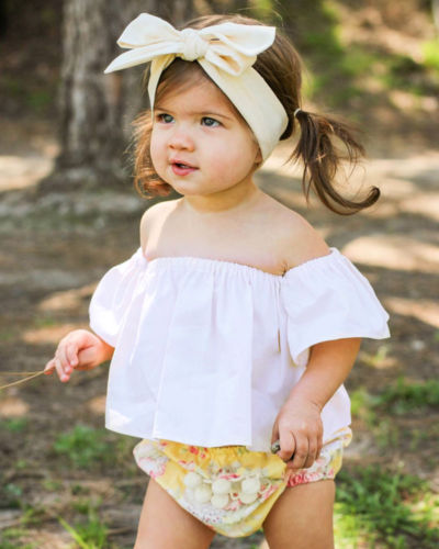 Chemisier d'été pour filles | À volants, court et à épaules dénudées, vêtements pour bébés filles 0-2T: WHITE / 6M